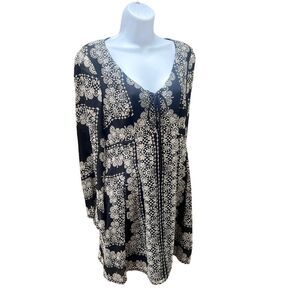 Nanette Lepore Country Lane 100% Silk Black & White Dress Loose Fit Lightweight